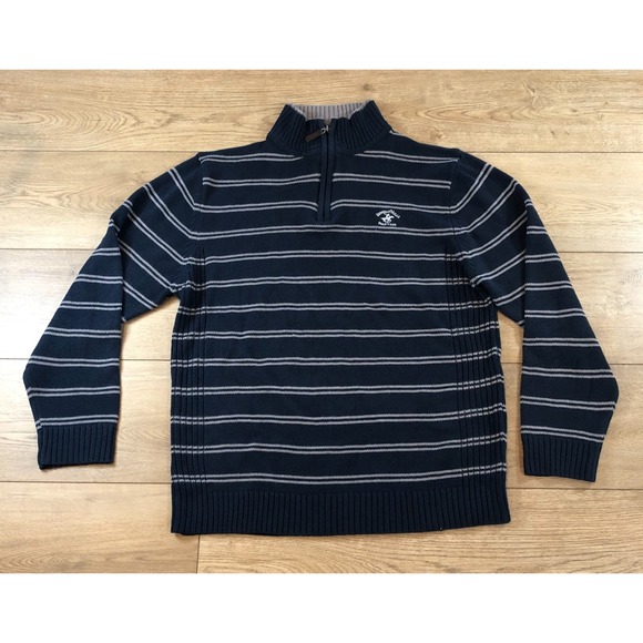 Beverly Hills Polo Club Other - Beverly‎ Hills Polo Club Mens XL Gray Blue Stripe Sweater 1/4 Zip Preppy Resort